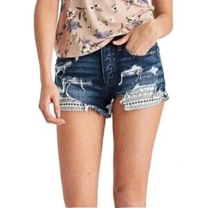 American  Eagle Vintage Hi Rise Festival Jean Shorts Distressed Blue Size 2